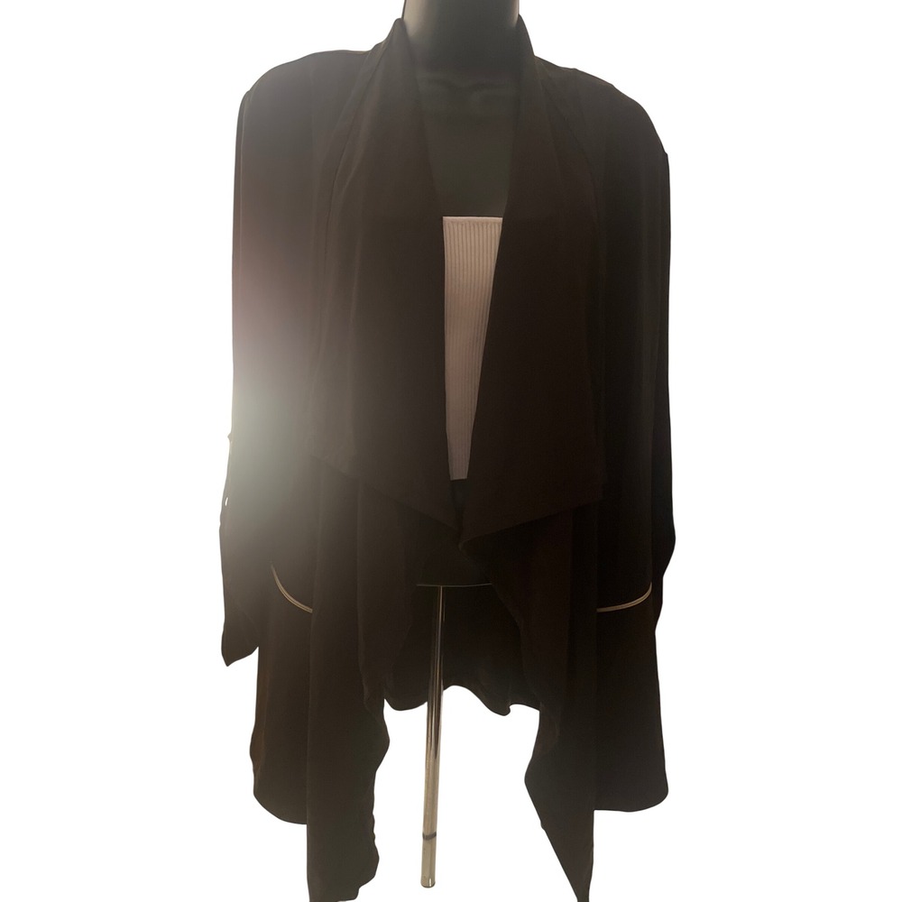 Chicos Knit Jacket Cocoa Bean Brown Waterfall Collar Roll Tab Sleeve Womens Sz 2